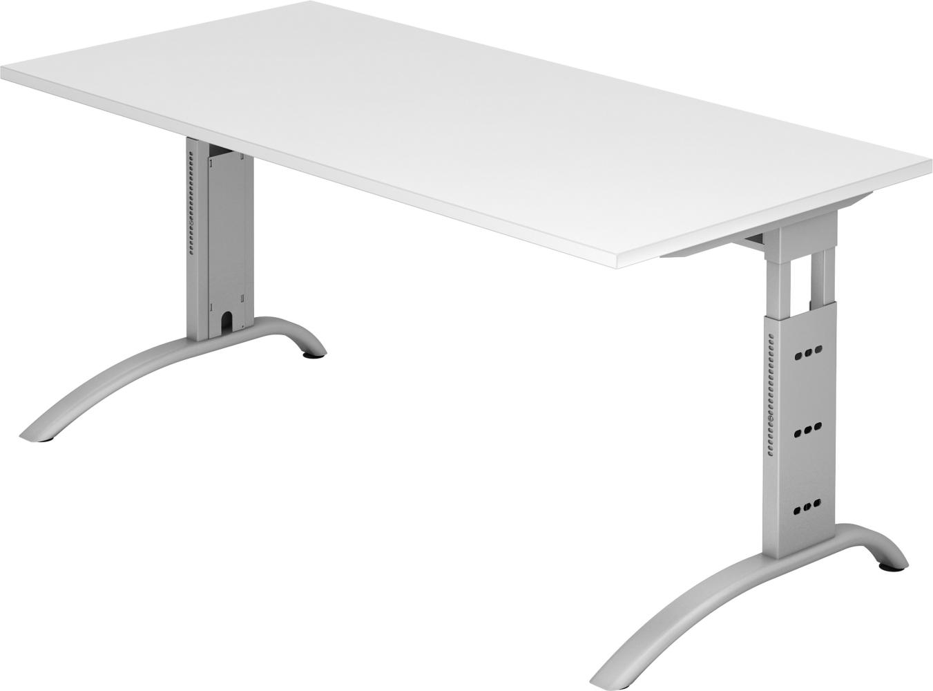 bümö manuell höhenverstellbarer Schreibtisch 160x80 cm in weiß - PC Tisch höhenverstellbar & groß, höhenverstellbarer Tisch Büro, großer Computertisch verstellbar, F-Serie, FS-16-W-S Bild 1