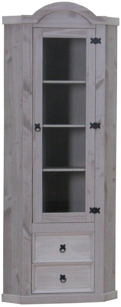 Eckschrank New Mexico Vitrinenschrank, Kiefer massiv grau Bild 1