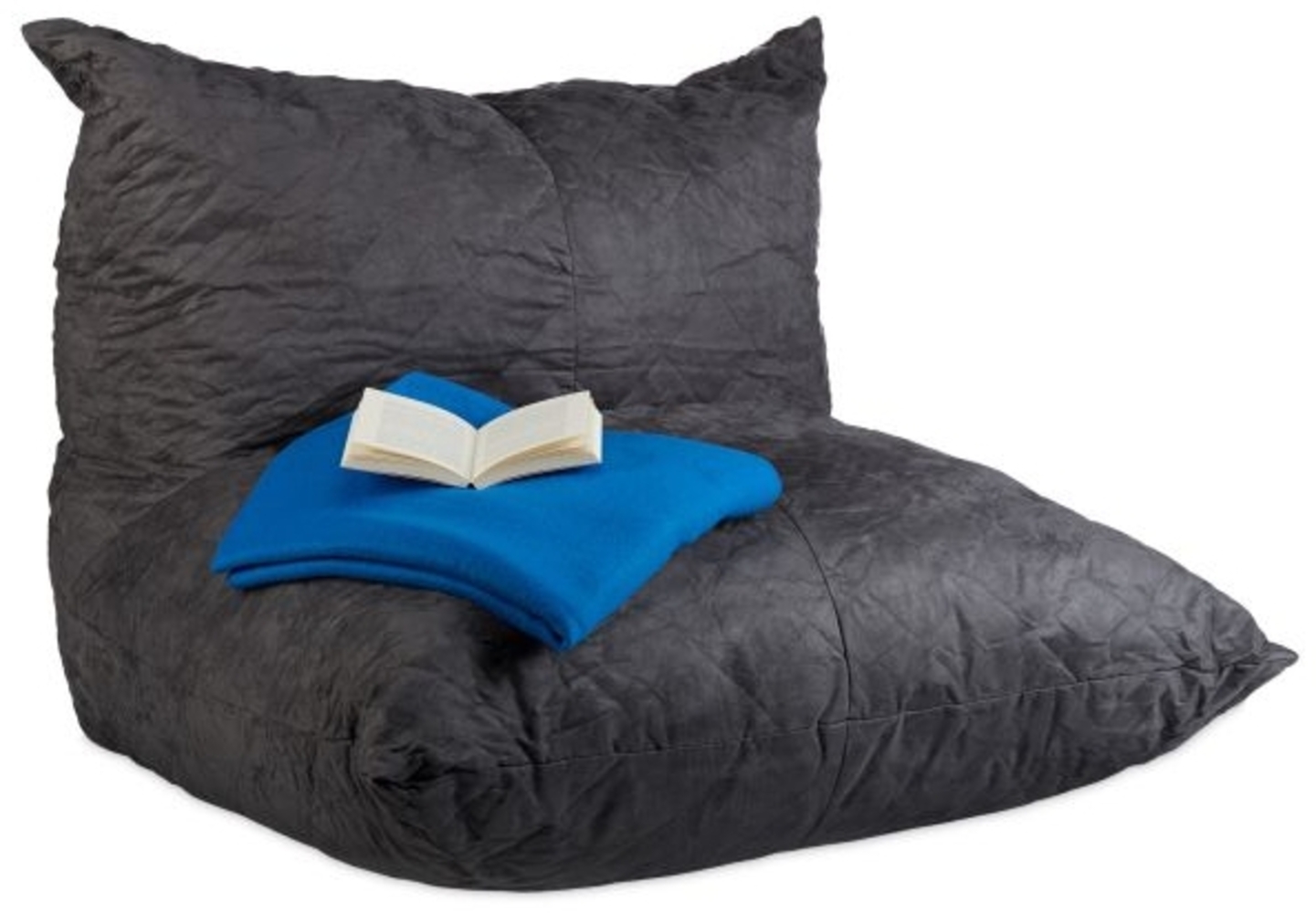 Sitzsack XXL, mit Lehne, Polyester mit Velourleder-Optik, Dunkelgrau, 75 x 100 x 90 cm Bild 1