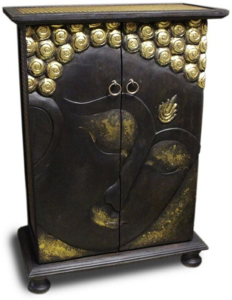 Oriental Galerie Mehrzweckschrank Schrank Kommode Buddha Face Kommode 90 cm Braun Gold (1-St) Flurschrank, Dielenschrank, Schlüsselablage Flur, Asiatische Möbel Bild 1