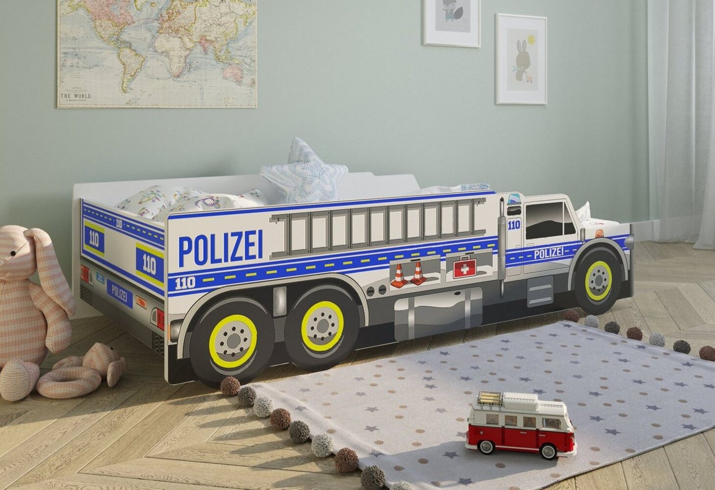 Autobett Kinderbett Jugendbett 80x160 mit Rausfallschutz | Polizei Polizeiauto Polizist Kinder Spielbett Bild 1