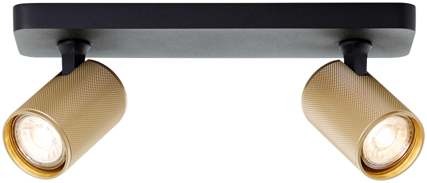 Brilliant Marty LED Deckenstrahler, 2-flammig, schwenkbare Spots mit GU10-Fassung, dimmbar, warmweißes Licht, 2 × 345 Lumen, sand-schwarz/matt-gold – ideal für Wohnzimmer und Flur. Bild 1
