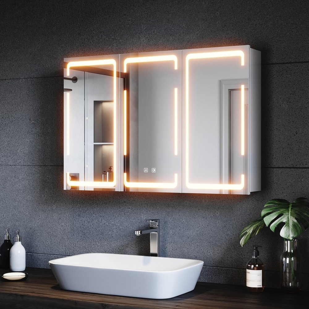 SONNI Badezimmerspiegelschrank Spiegelschrank mit LED-Beleuchtung, 3 Farbtemperaturleuchten, 3 türig Einstellbare Helligkeit, 900x600x160mm, Entfogging Bild 1