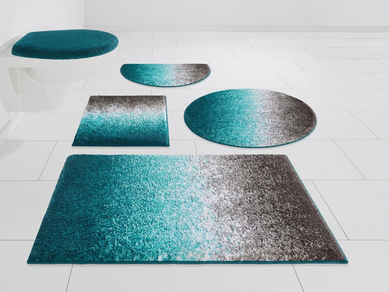 my home Badematte Elif, Badvorleger, Badezimmer Teppich, Höhe 15 mm, rutschhemmend beschichtet, fußbodenheizungsgeeignet, schnell trocknend, strapazierfähig, Kunstfaser, halbrund, Ombré-Look, Badteppich, Badematten auch als 3 teiliges Set erhältlich Bild 1