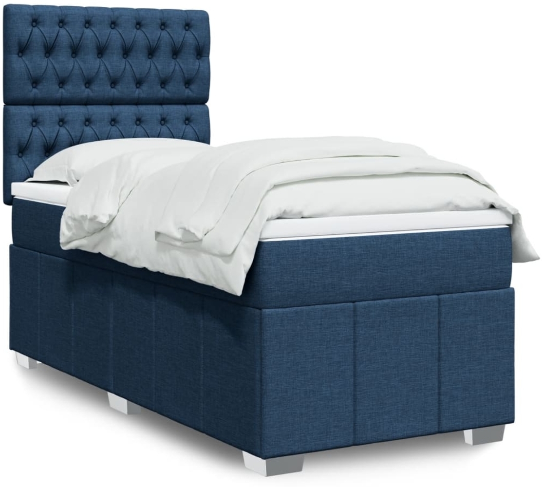 vidaXL Boxspringbett mit Matratze Blau 90x190 cm Stoff 3293836 Bild 1