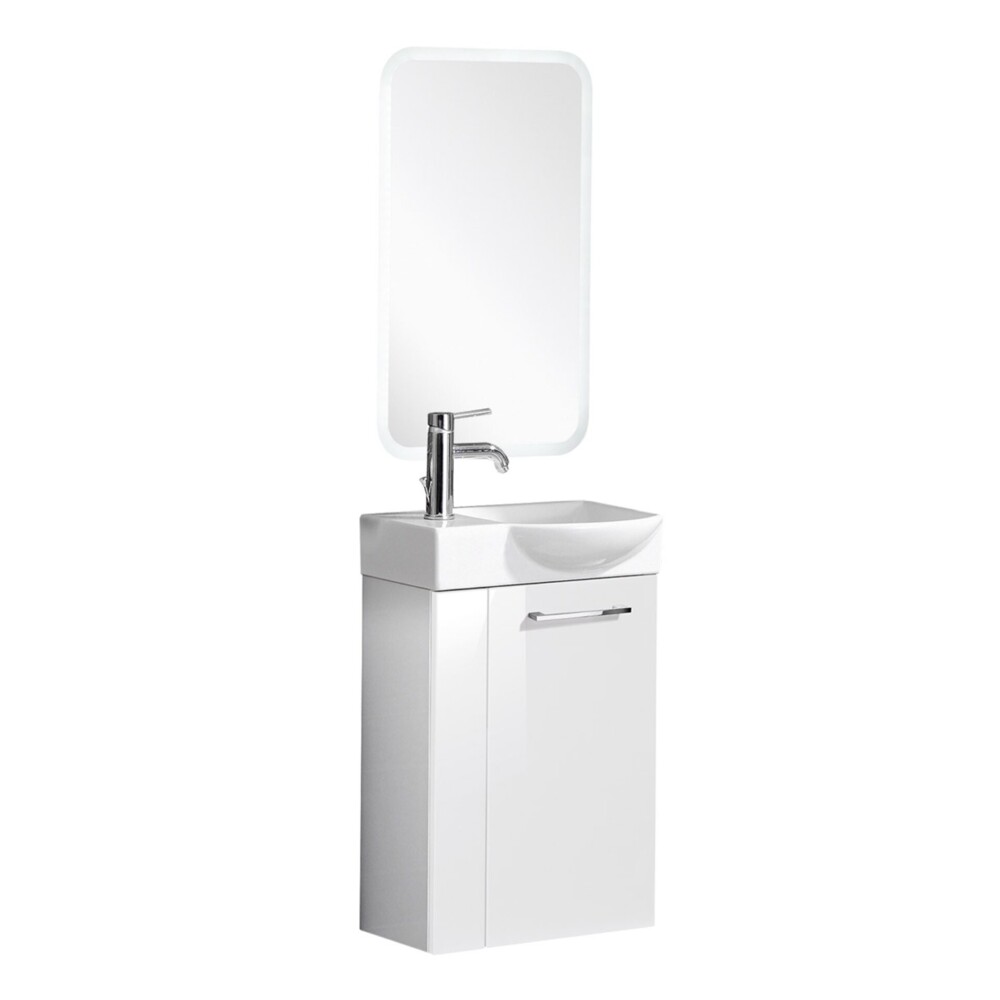 Fackelmann SBC SCENO Gäste WC Set 4-teilig 45 cm, Weiß, rechts, Keramik, LED-Spiegel inkl. Hahn links Bild 1