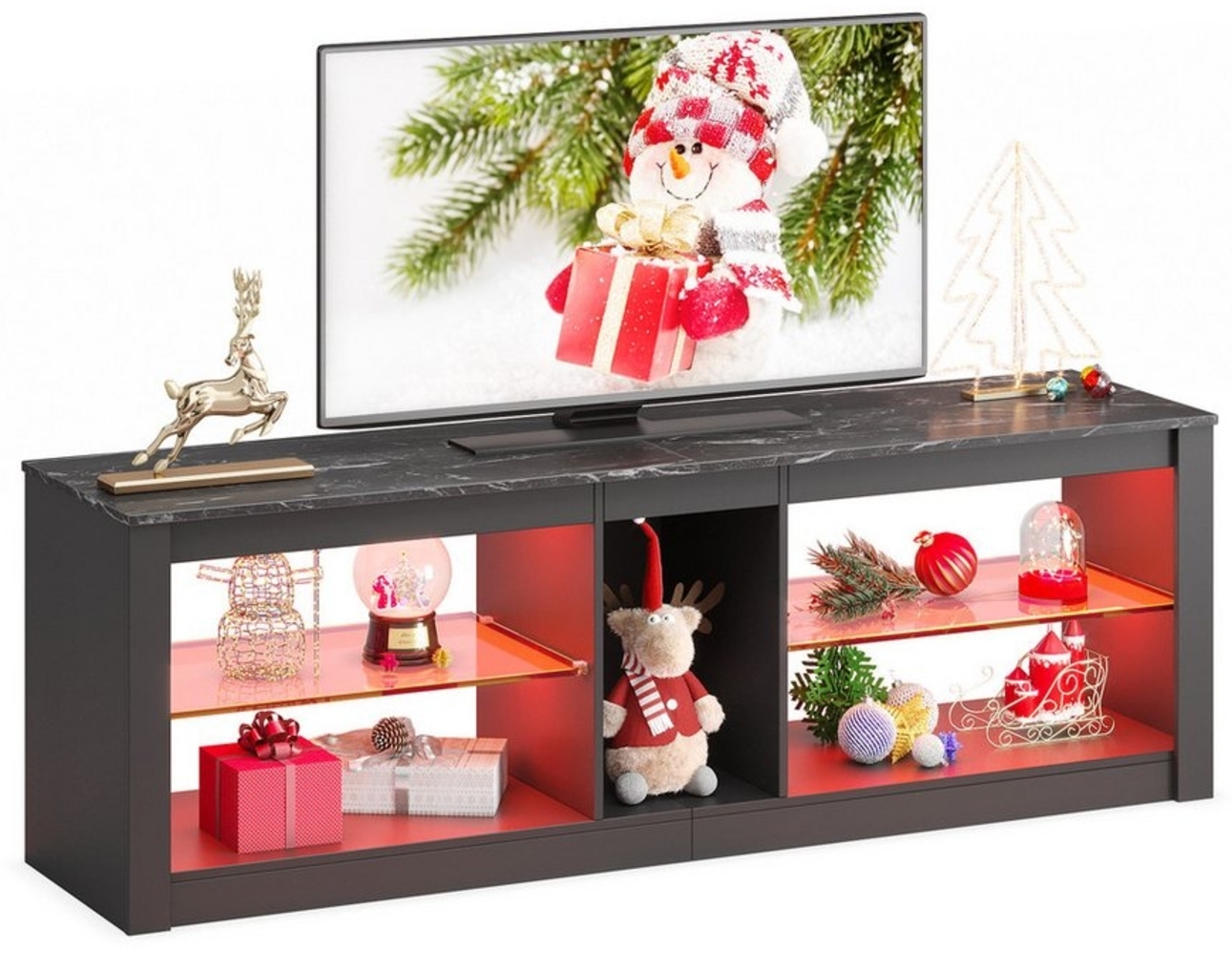 Bestier Lowboard TV-Schrank, Lowboard für 65 Zoll & Kleinere TVs, 140x35x47cm (Fernsehschrank mit RGB-LED-Leuchten), Fernsehtisch mit integriertes Kabelmanagement, verstellbare Glass Bild 1