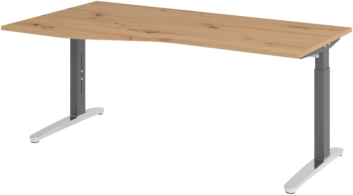 bümö Schreibtisch höhenverstellbar 180x100 cm in Asteiche, Metallgestell in graphit/alu - Bürotisch groß, höhenverstellbarer Büroschreibtisch, Computertisch & PC Tisch Büro, X18-R-GC Bild 1