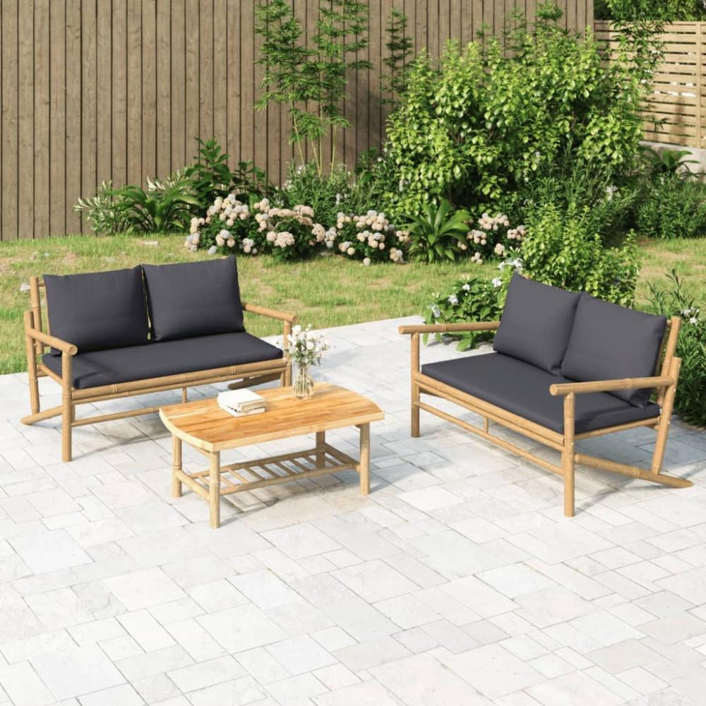 vidaXL 2-tlg. Garten-Lounge-Set mit Dunkelgrauen Kissen Bambus 363465 Bild 1