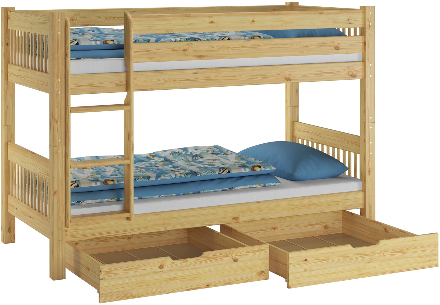 Kinderstockbett aus Massivholz mit wählbarem Zubehör, Liegefläche 90x200 V-60.12-09Ni70Rollrost. Matratzen und Doppelbettkasten inkl. Bild 1