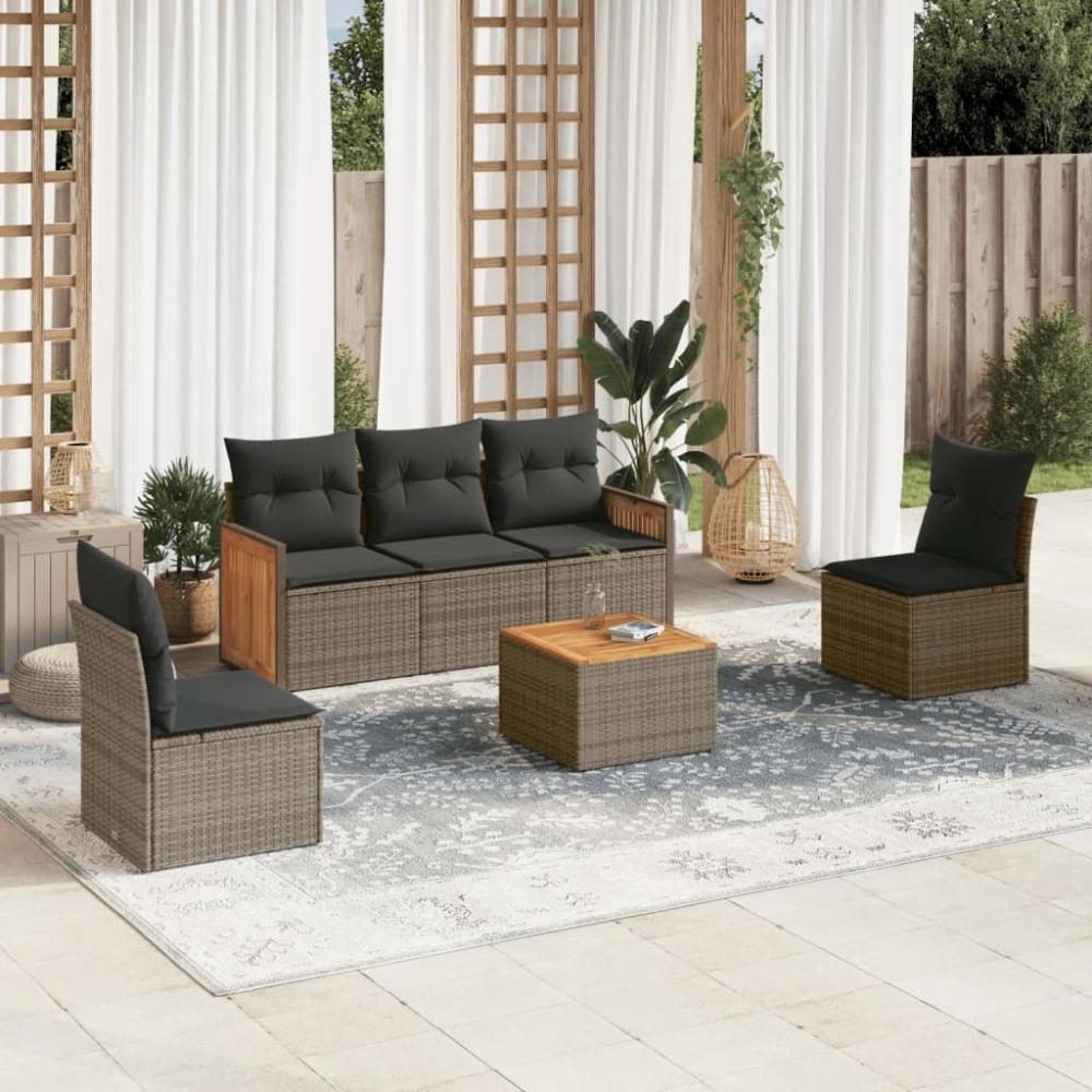 vidaXL 6-tlg. Garten-Sofagarnitur mit Kissen Grau Poly Rattan 3227537 Bild 1