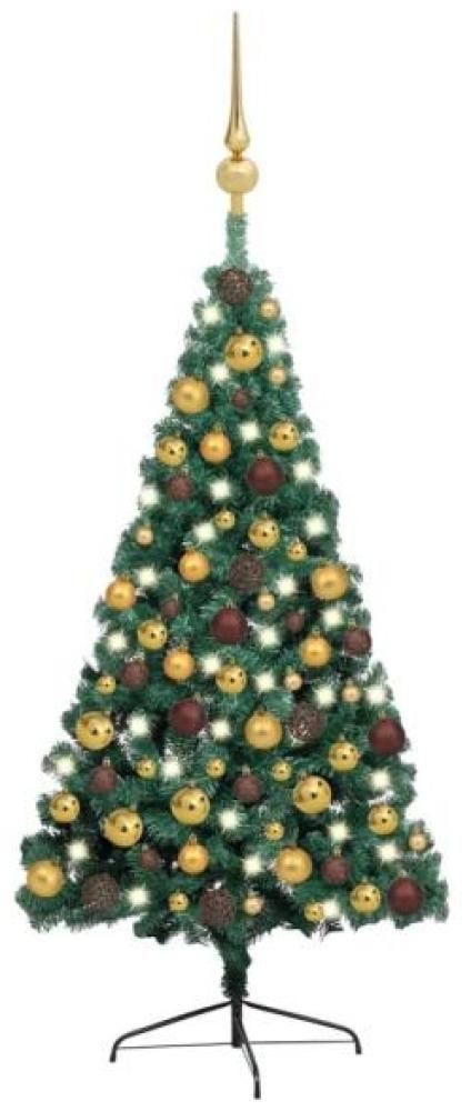 vidaXL Künstlicher Halb-Weihnachtsbaum Beleuchtung Kugeln Grün 150 cm 3077478 Bild 1