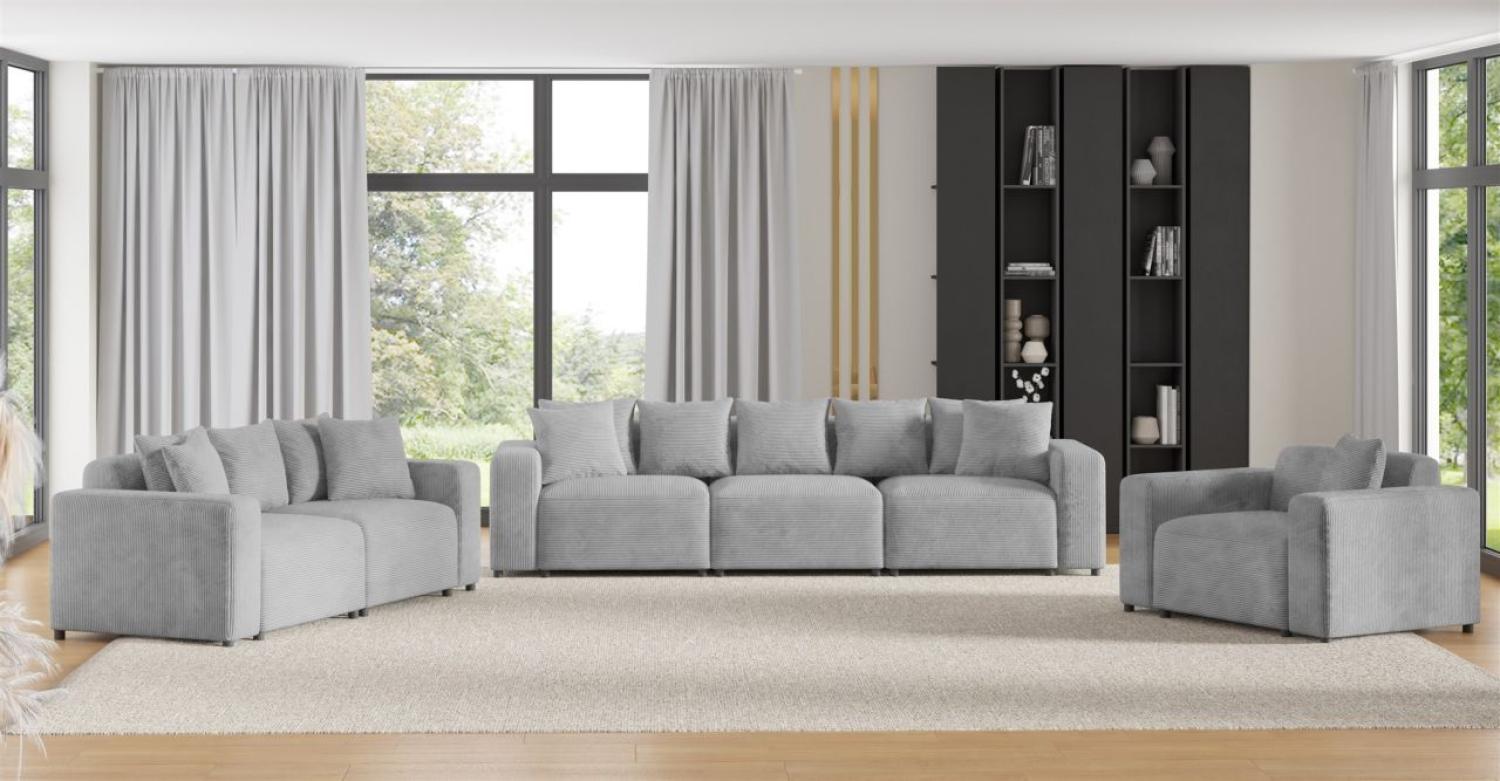 Sofaset Designersofas MEGAN 3-2-1 in Stoff Poso Hellgrau Bild 1