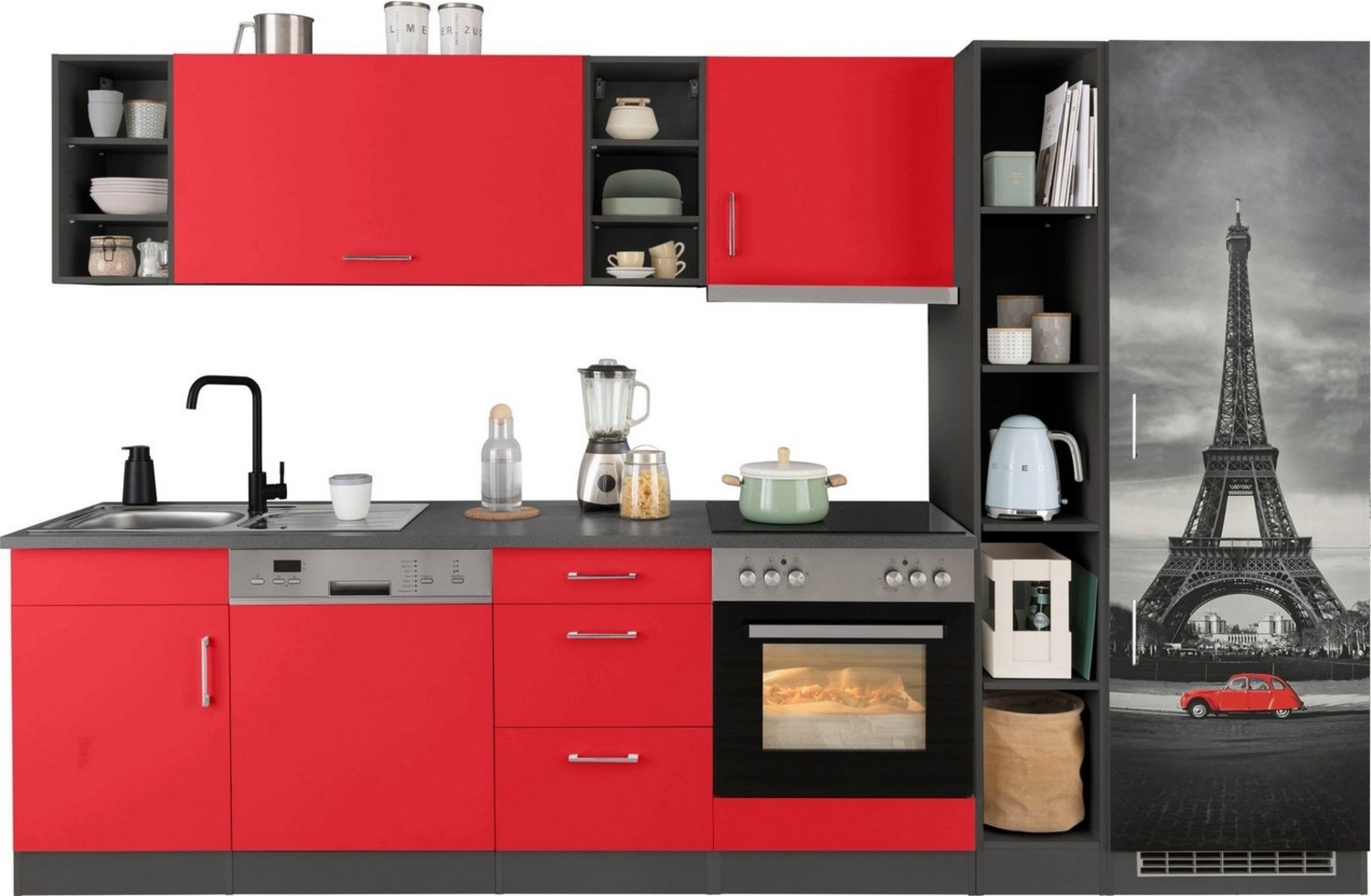 KOCHSTATION Küchenzeile KS-Paris, mit E-Geräten, Breite 310 cm, mit großer Kühl-Gefrierkombination Bild 1