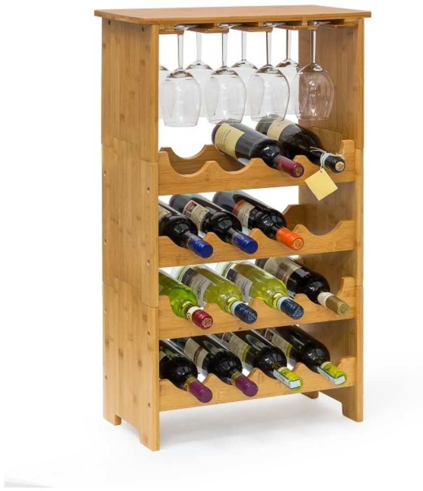 Weinregal Bambus 16 Flaschen + 12 Gläser Bild 1
