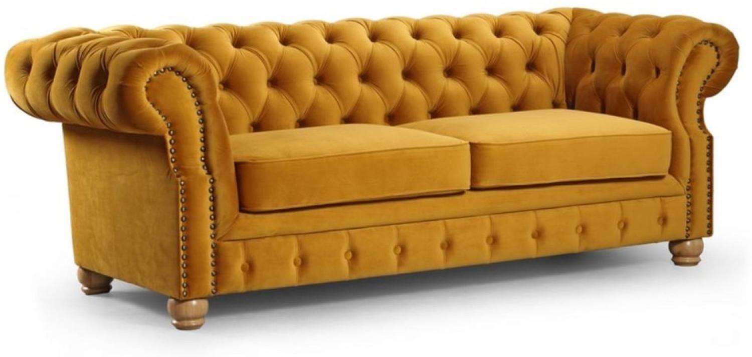 Casa Padrino Luxus Chesterfield 2er Sofa Ocker / Hellbraun 167 x 93 x H. 77 cm - Chesterfield Wohnzimmer Sofa - Chesterfield Wohnzimmer Möbel Bild 1