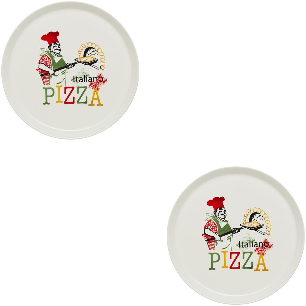 KHG 2er Set Pizzateller, extra groß mit 30cm Durchmesser in Chefkoch Print, perfekt für Gastro und Zuhause, hochwertiges Porzellan, Spühlmaschinengeeignet & perfekt Stapelbar Bild 1