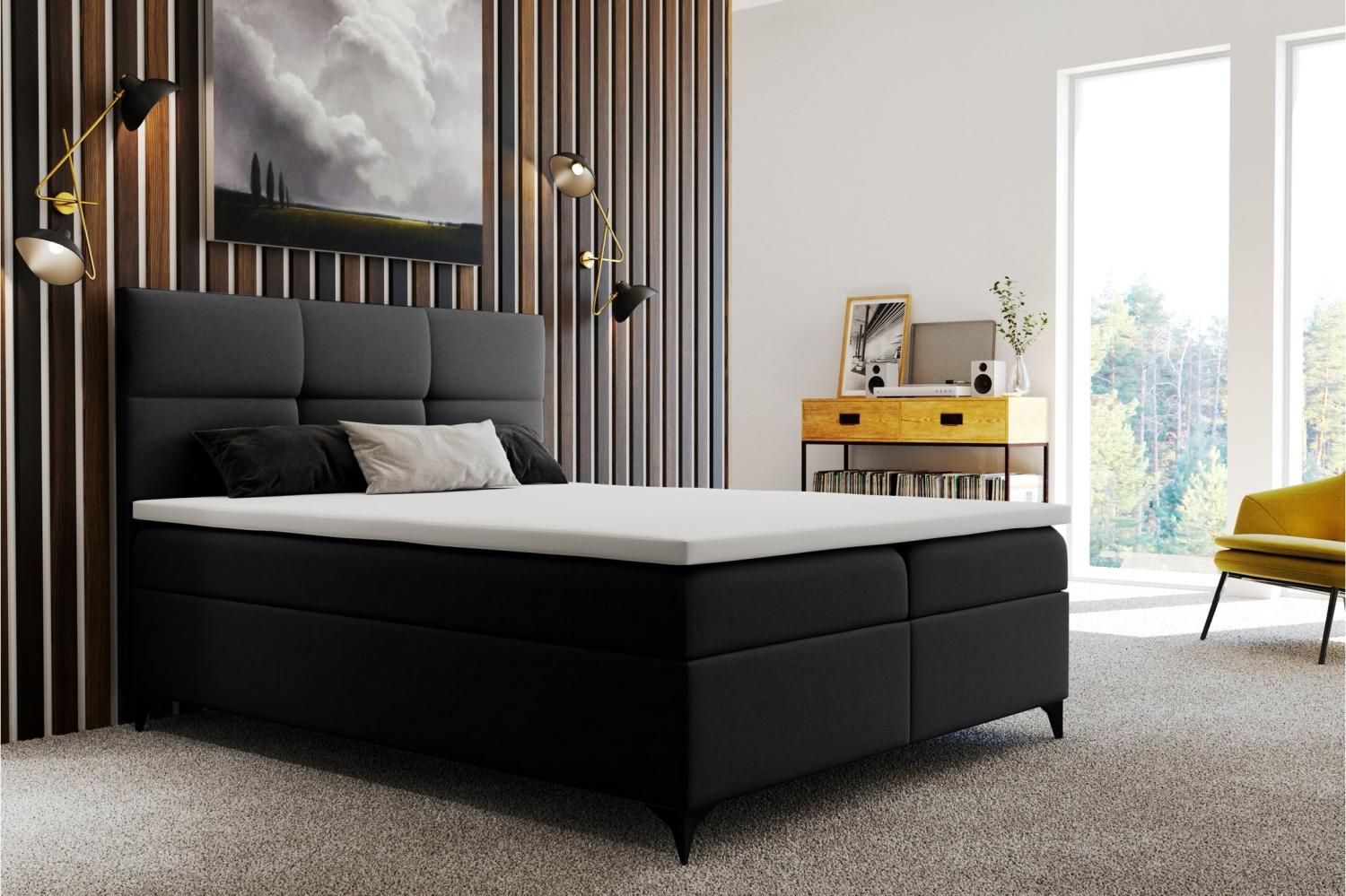 Stylefy Libretto Boxspringbett 180x200 cm Strukturstoff Schwarz Schaum Topper 4 cm Bild 1