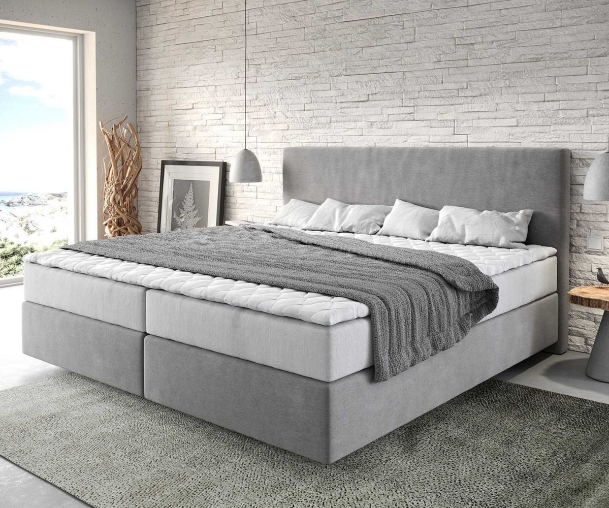 Boxspringbett Dream-Well Mikrofaser Grau 200x200 cm mit Taschenfederkernmatratze und Topper Visco Bild 1