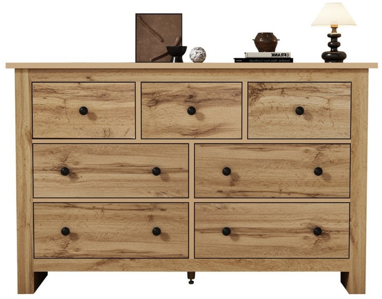 MODFU Sideboard mit mehreren Schubladen (Kaffee Bar Schrank, Kapazität Esszimmer Schrank, Buffet, Kommode, 1 St, 7 Schubladen), mit seidigen Auszugsschiene, verstellbaren Mittelfuß Bild 1