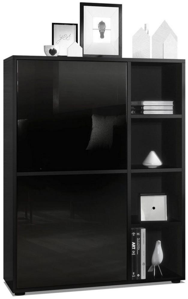 Highboard Schrank Anrichte Cuba mit 8 Fächern, Korpus in Schwarz matt / Fronten in Schwarz Hochglanz Bild 1