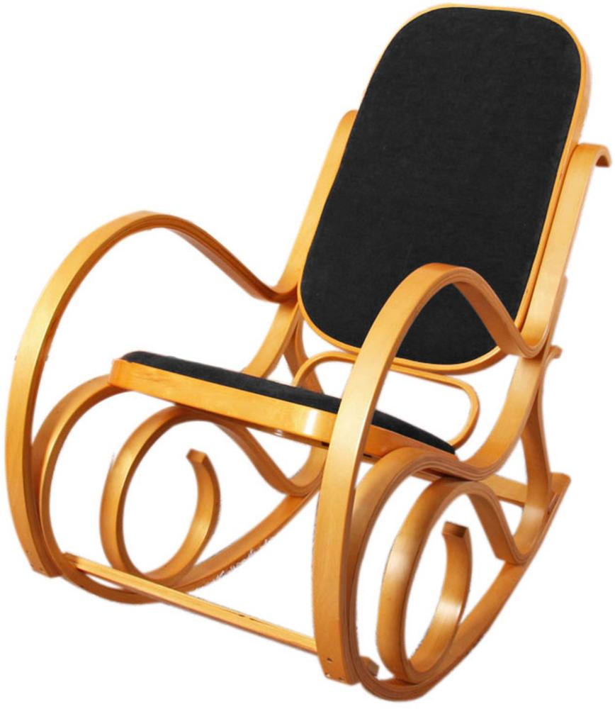 Schaukelstuhl M41, Schwingsessel Fernsehsessel, Massiv-Holz ~ Eiche-Optik, Kunstleder schwarz Bild 1