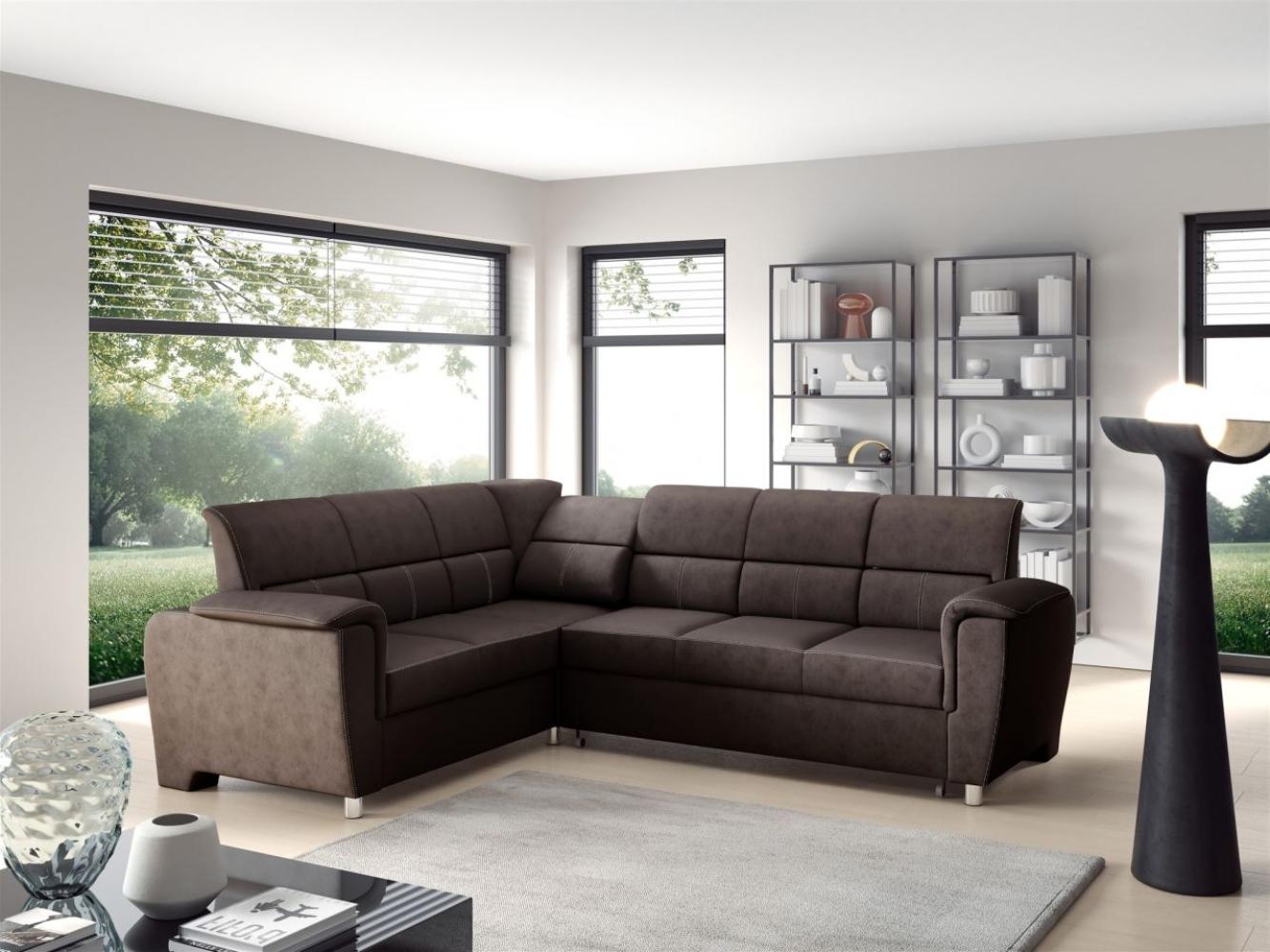 Ecksofa Schlafsofa Sofa SALVADOR Stoff Texas Braun Kurze Schenkel Links Bild 1