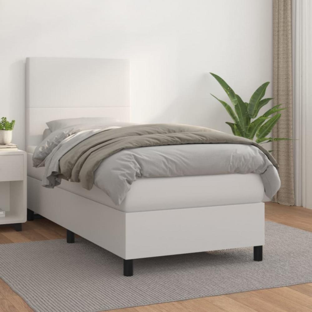 vidaXL Boxspringbett mit Matratze Weiß 90x200 cm Kunstleder 3142702 Bild 1