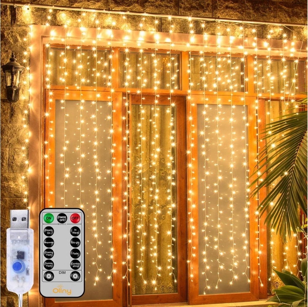 MUPOO LED-Lichtervorhang LED Lichtervorhang für Schlafzimmer,USB/Timer,3x2M/3x3M, 8 Modi,LED Vorhang Lichterketten mit Fernbedienung Bild 1
