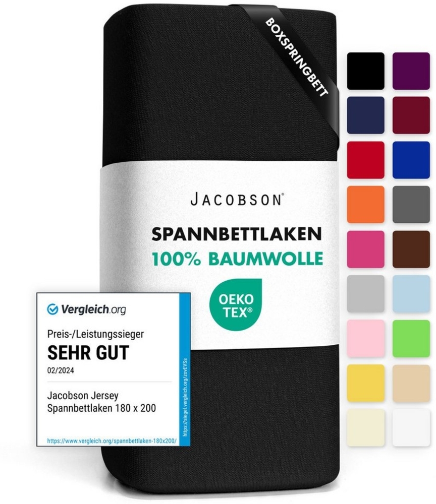 Jacobson Spannbettlaken BOXSPRING & ÜBERLÄNGE aus 100% Baumwolle, für hohe & lange Matratzen, Jersey Bettlaken 160 g/m², OEKO-TEX® Bild 1