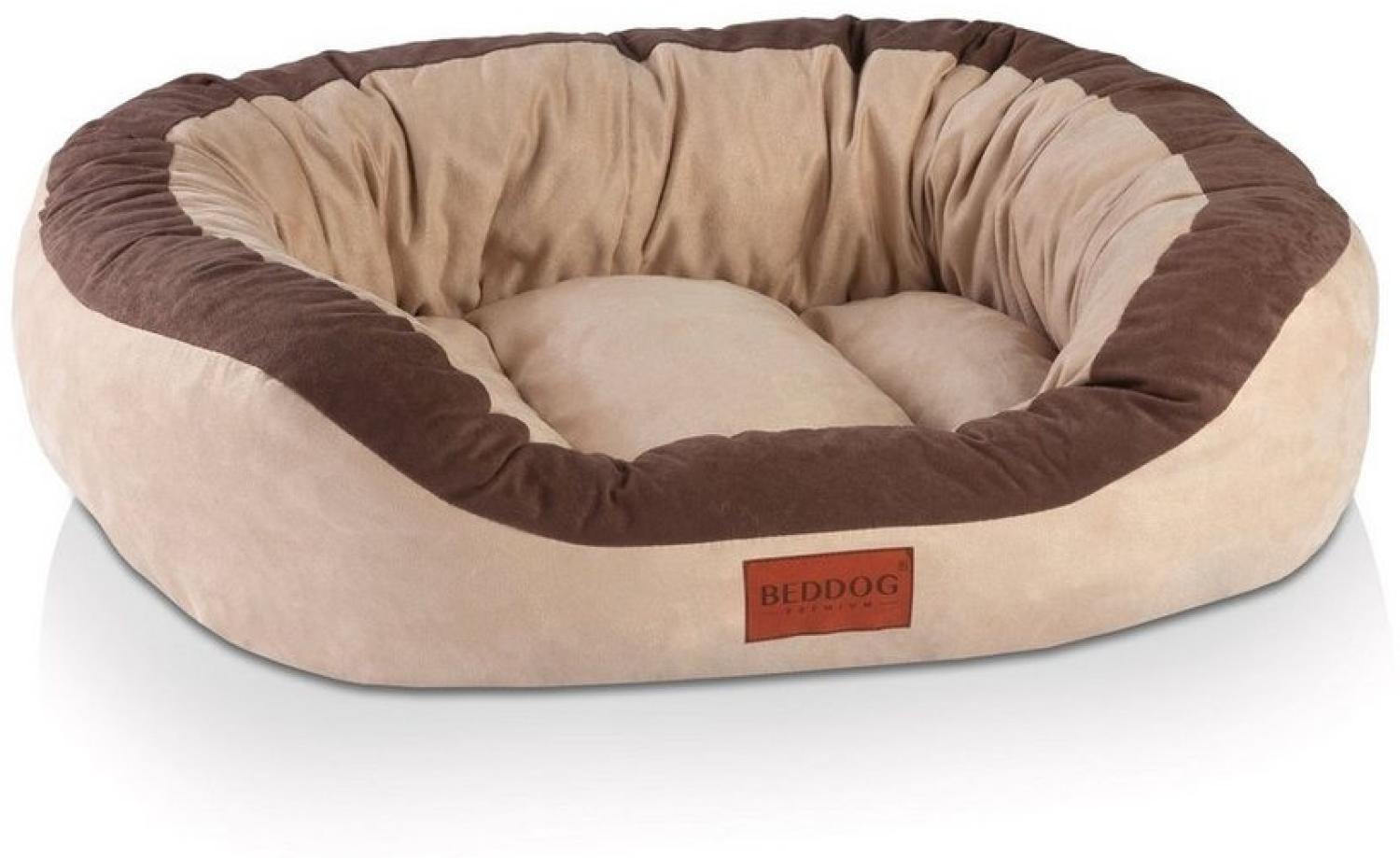 BedDog PRINS PREMIUM Hundebett, aus strapazierfähigem Alicante-Gewebe, Hundesofa mit Seiten, ovales Kissen für Ihr Haustier, Hundecouch L, MELANGE (beige/braun) Bild 1