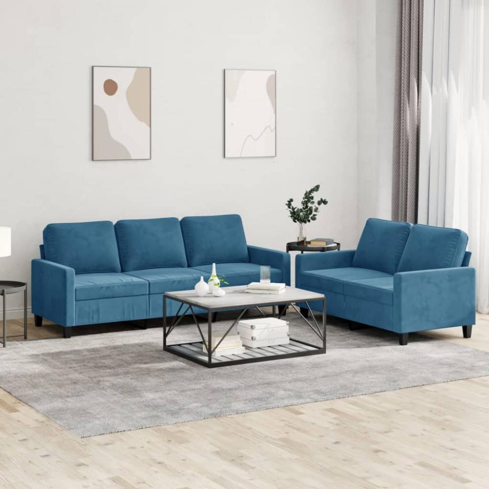 vidaXL 2-tlg. Sofagarnitur mit Kissen Blau Samt 3201525 Bild 1