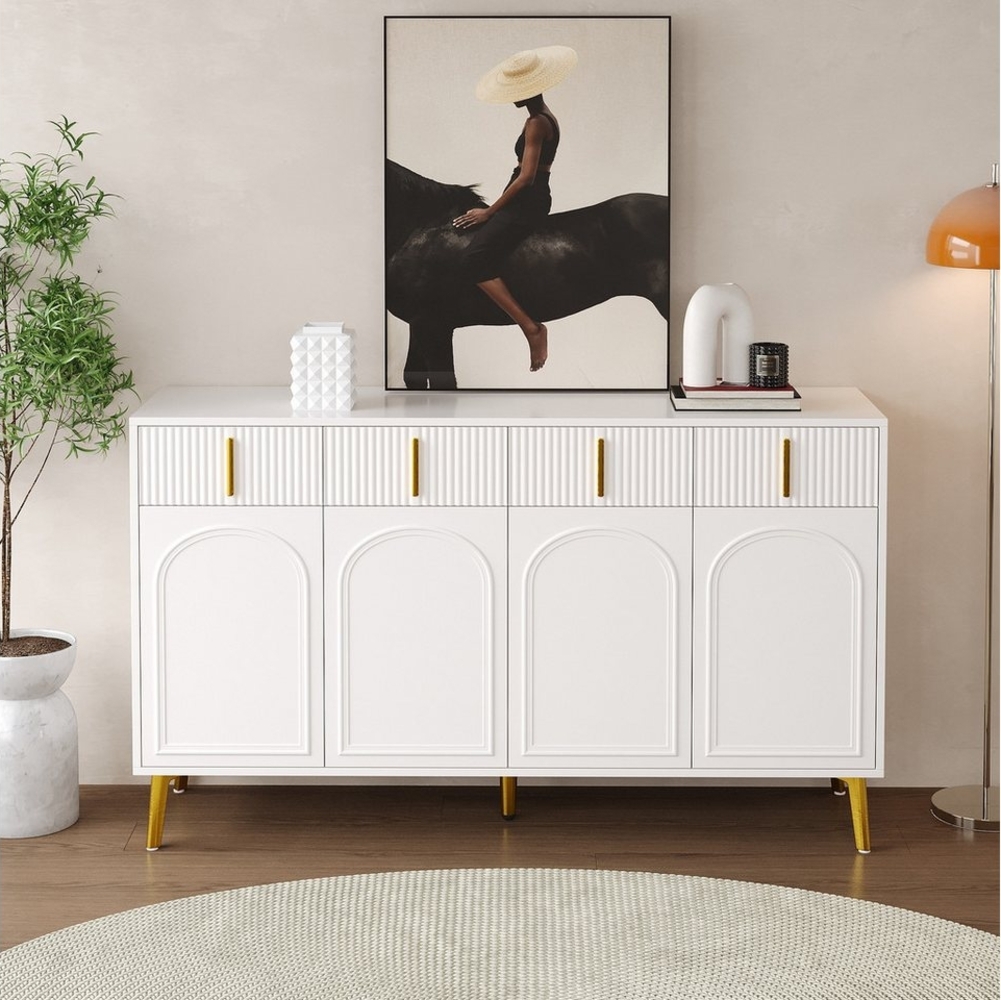 Romance Sideboard Schubkastenkommode Komodenschrank Anrichte Highboard, Breite 140 cm (1 tlg. 140x37,8x82 cm, Mit 4 Türen, 4 Schubladen, mit herausnehmbarem Laminat), Mit Stauraum, Modernes, geeignet für Wohn- und Esszimmer Bild 1