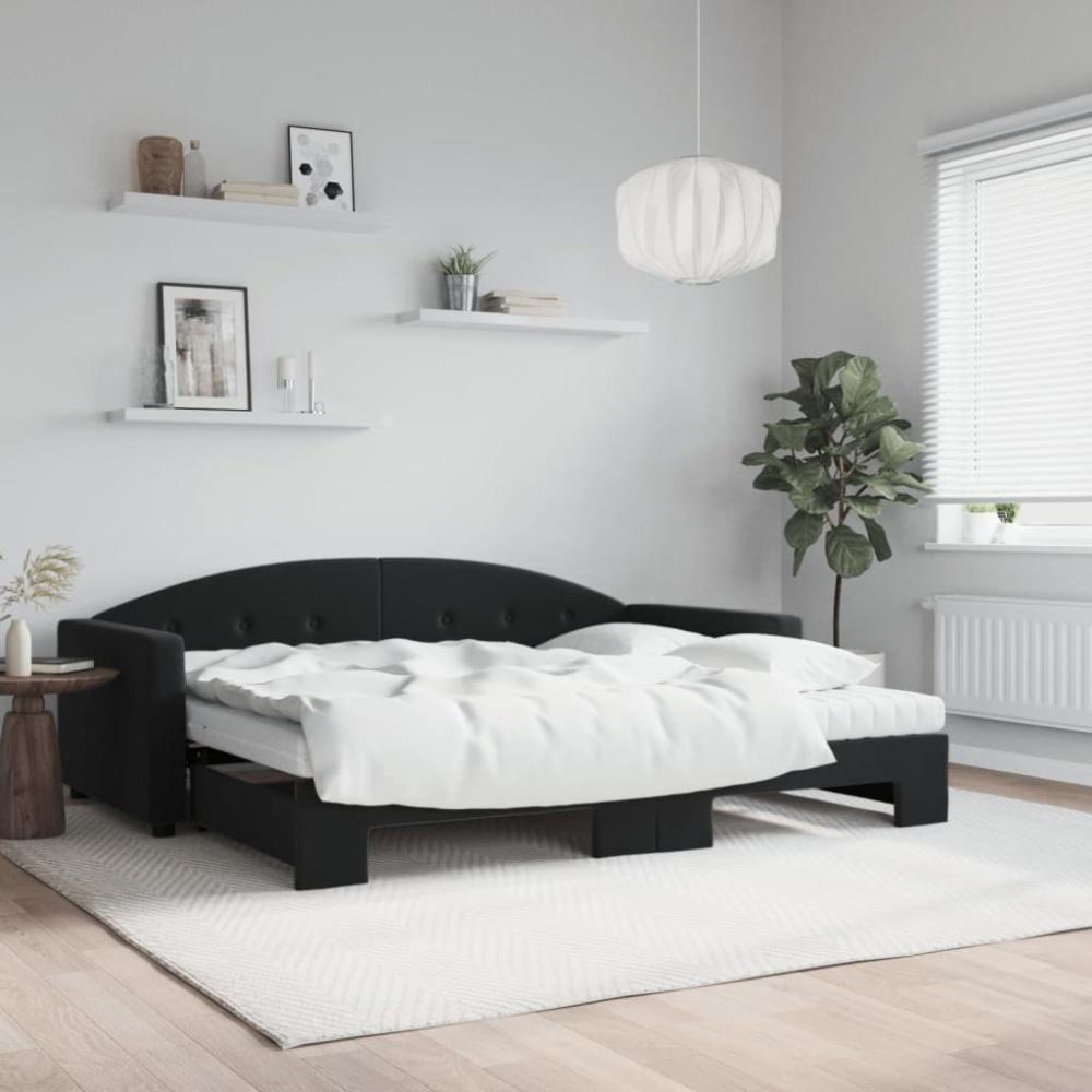 vidaXL Tagesbett Ausziehbar mit Matratzen Schwarz 90x190 cm Samt Bild 1