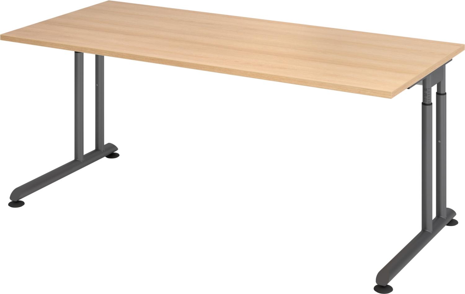 bümö höhenverstellbarer Schreibtisch Z-Serie 180x80 cm in Eiche, Gestell in Graphit - großer PC Tisch für's Büro manuell höhenverstellbar, Computertisch verstellbar, ZS-19-E-G Bild 1