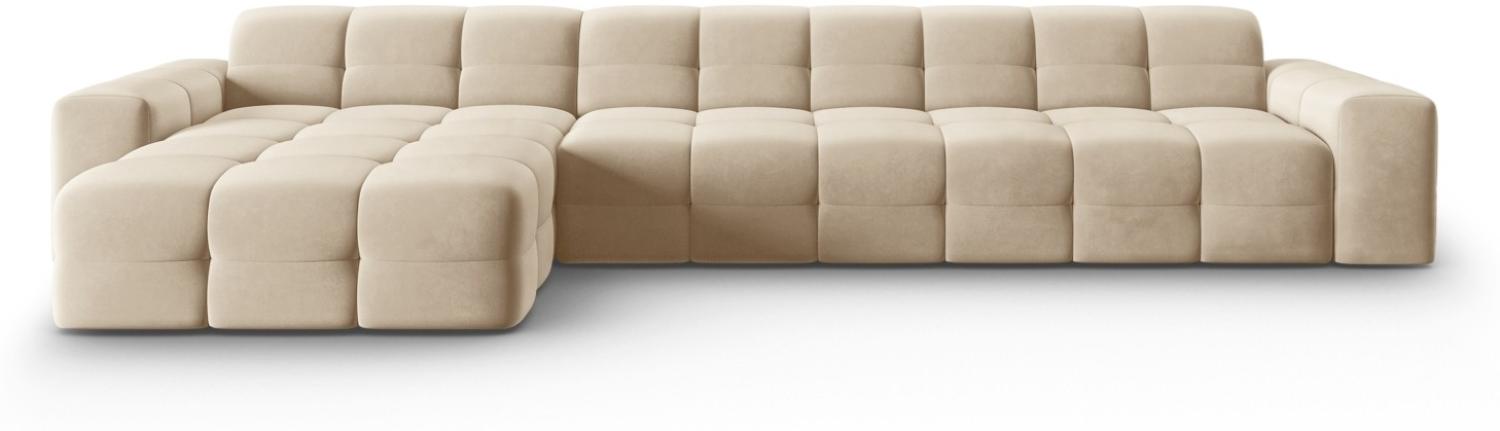 Micadoni 5-Sitzer Samtstoff Ecke links Sofa Kendal | Bezug Light Beige | Beinfarbe Black Beech Wood Bild 1