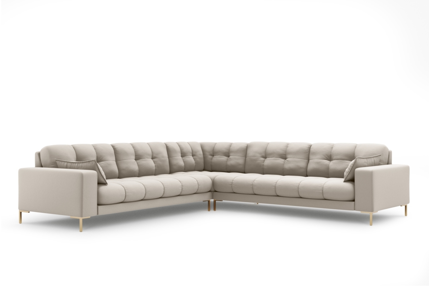 Micadoni Symmetrisches Ecksofa Mamaia 6-Sitzer Strukturierter Stoff Neve Beige goldene Beine Bild 1