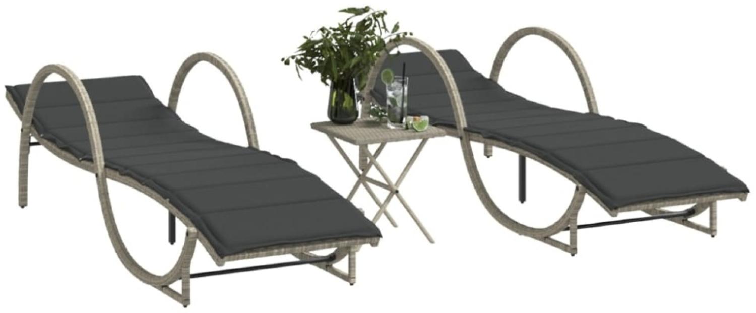 vidaXL Sonnenliegen 2 Stk. mit Tisch Hellgrau Poly Rattan 368268 Bild 1