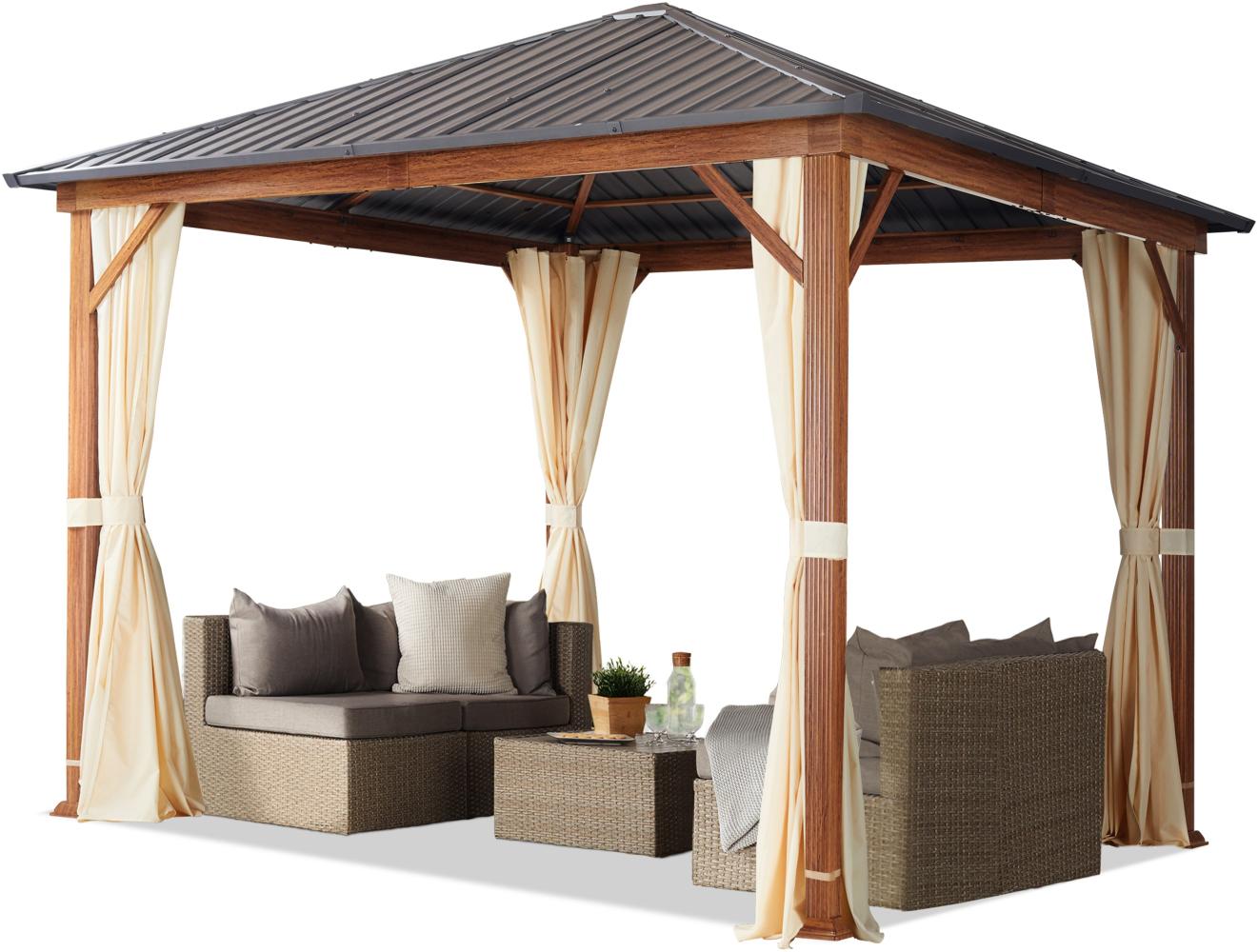 Gartenpavillon 3x3 m Holzoptik, Stahldach Hardtop 4 Seitenteile in champagner Bild 1