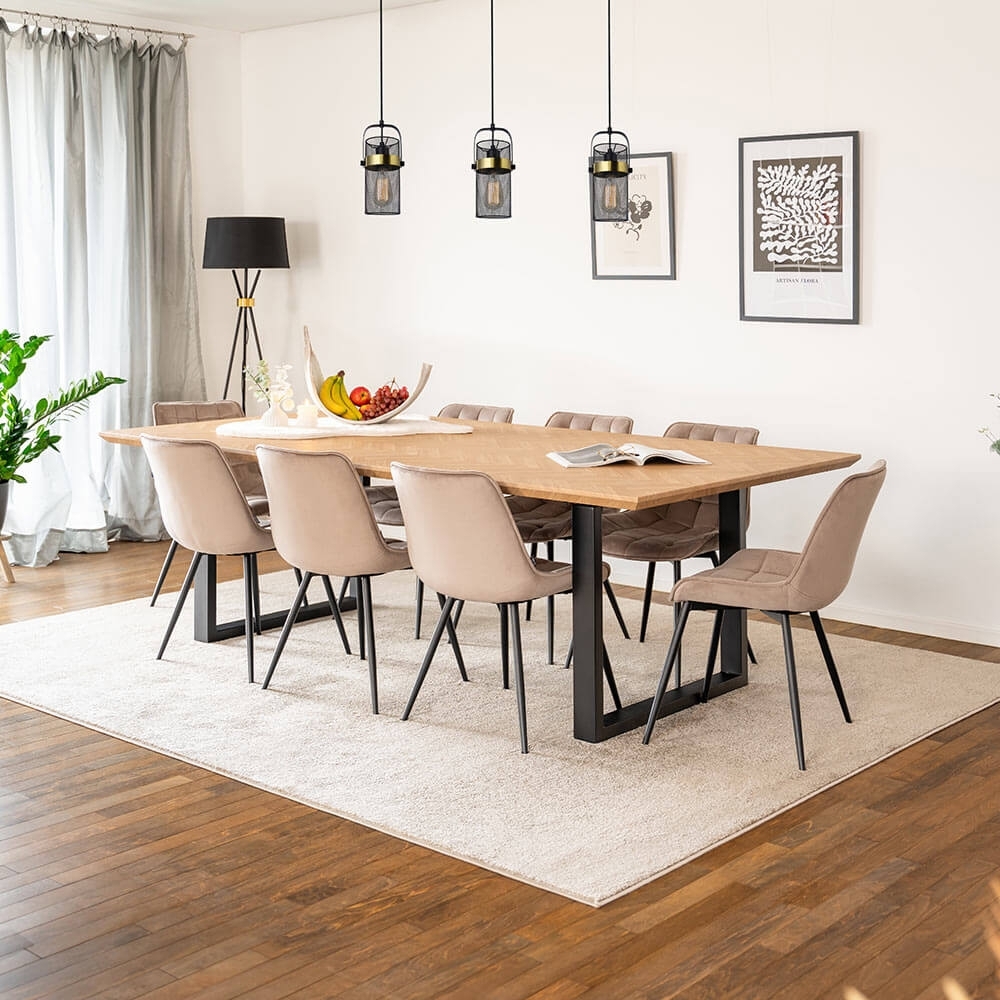 HOME DELUXE Essgruppe Eckig AVENCIA inkl. U-Fuß - 240 x 120 cm Fishbone Oak 8 Stühle Hellbraun Bild 1