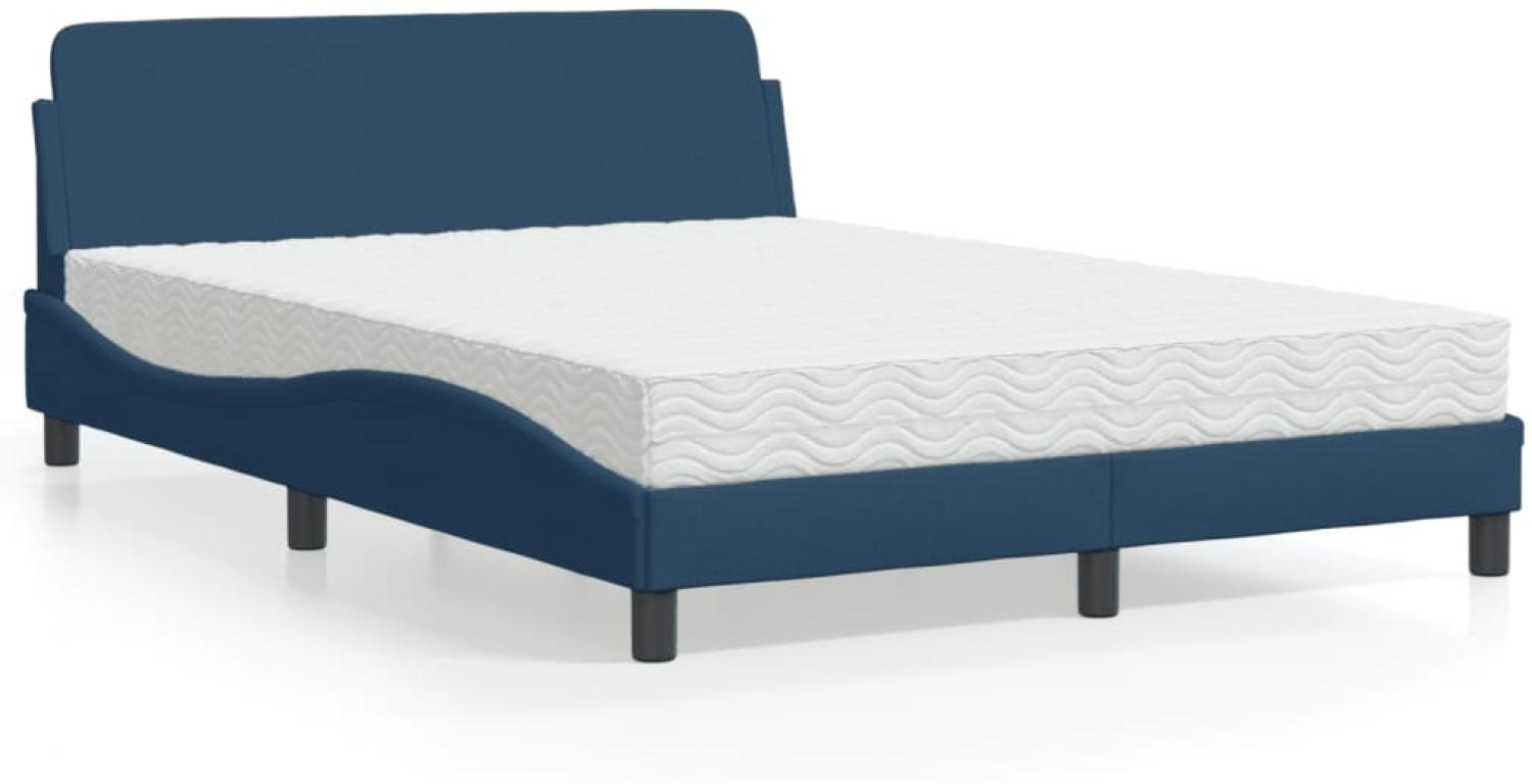 vidaXL Bett mit Matratze Blau 140x200 cm Stoff 3208410 Bild 1