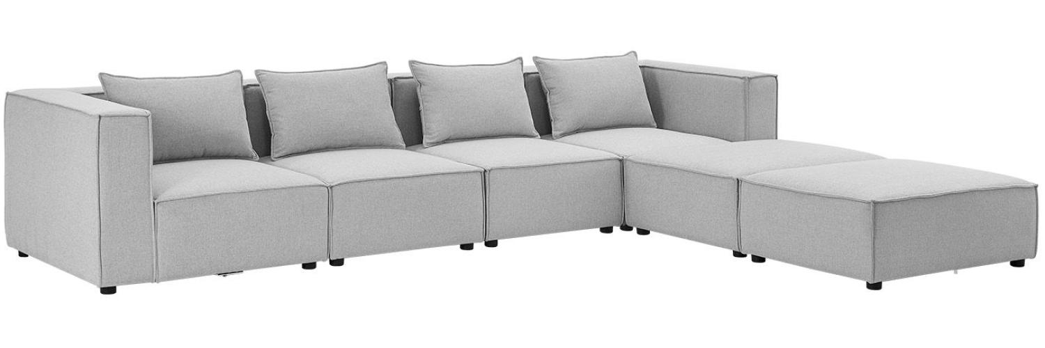 Juskys modulares Sofa Domas XXL - Couch für Wohnzimmer - 2 Ottomanen, Armlehnen & Kissen - Ecksofa Eckcouch Ecke - Wohnlandschaft Stoff Hellgrau Bild 1