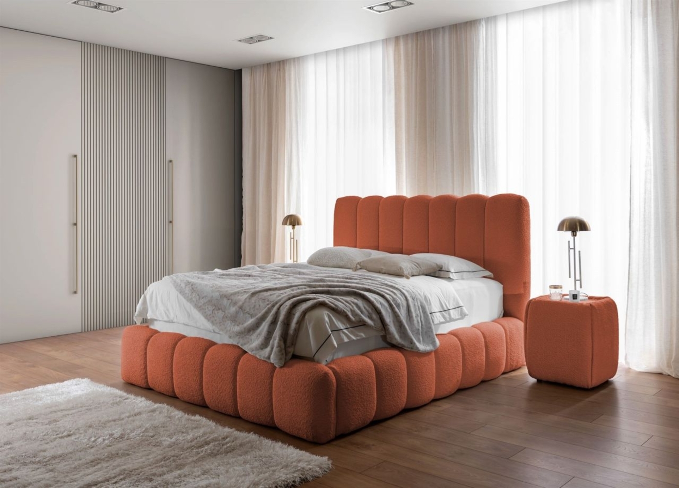 Polsterbett Doppelbett Set. 3 CARSON 120x200cm Stoff Catch Me Rostbraun Bild 1