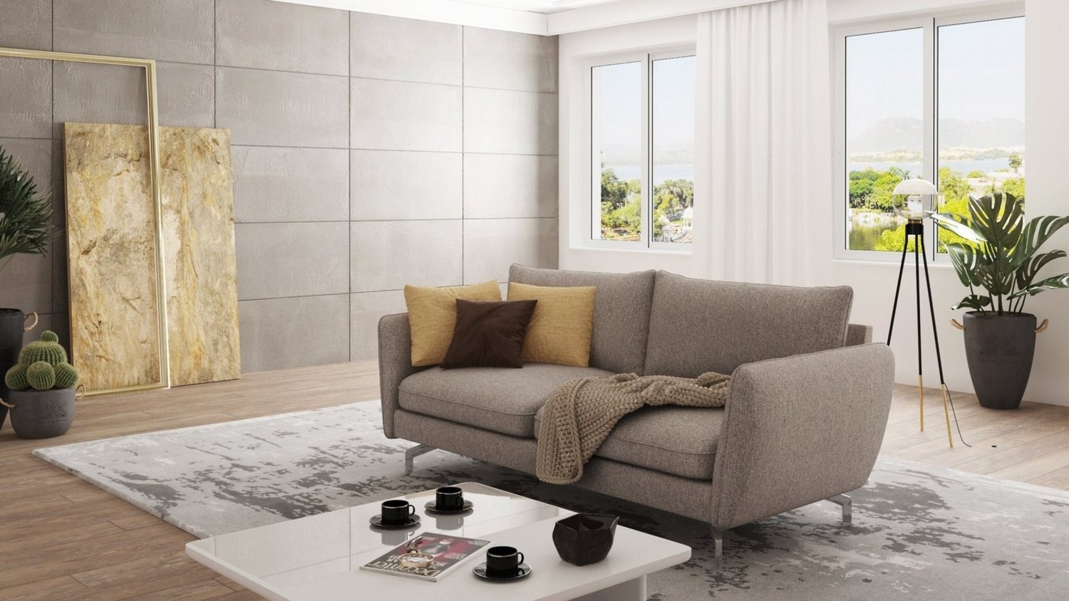 S-Style Möbel 3-Sitzer Sofa Benita mit Silber Metall Füßen, mit Wellenfederung Bild 1