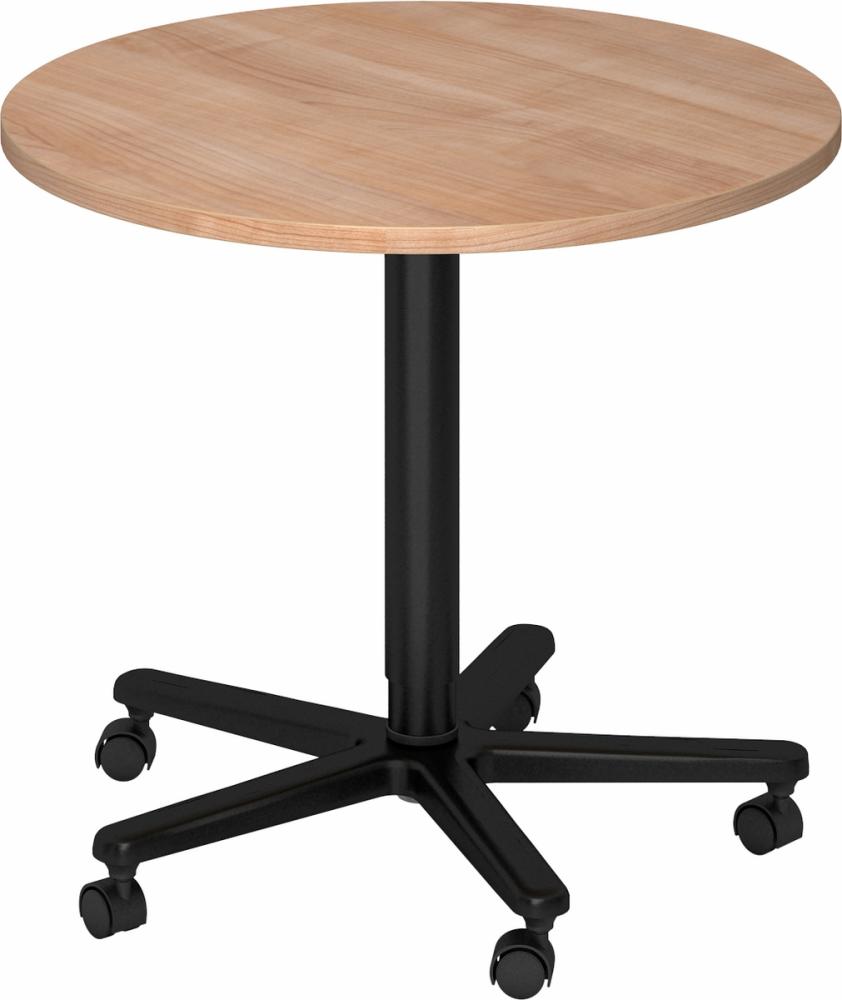 bümö Säulenhubtisch höhenverstellbar, Stehtisch Büro, Bistrotisch rund 80 x 80 cm - Besprechungstisch Nussbaum, Stehtisch Holz-Platte, Säule aus Metall in schwarz, Säulentisch, Hochtisch, ST08-N-D Bild 1