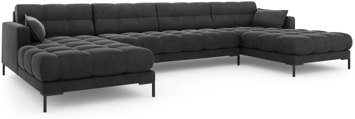 Micadoni 6-Sitzer Samtstoff Panorama Sofa Mamaia | Bezug Dark Grey | Beinfarbe Black Metal Bild 1