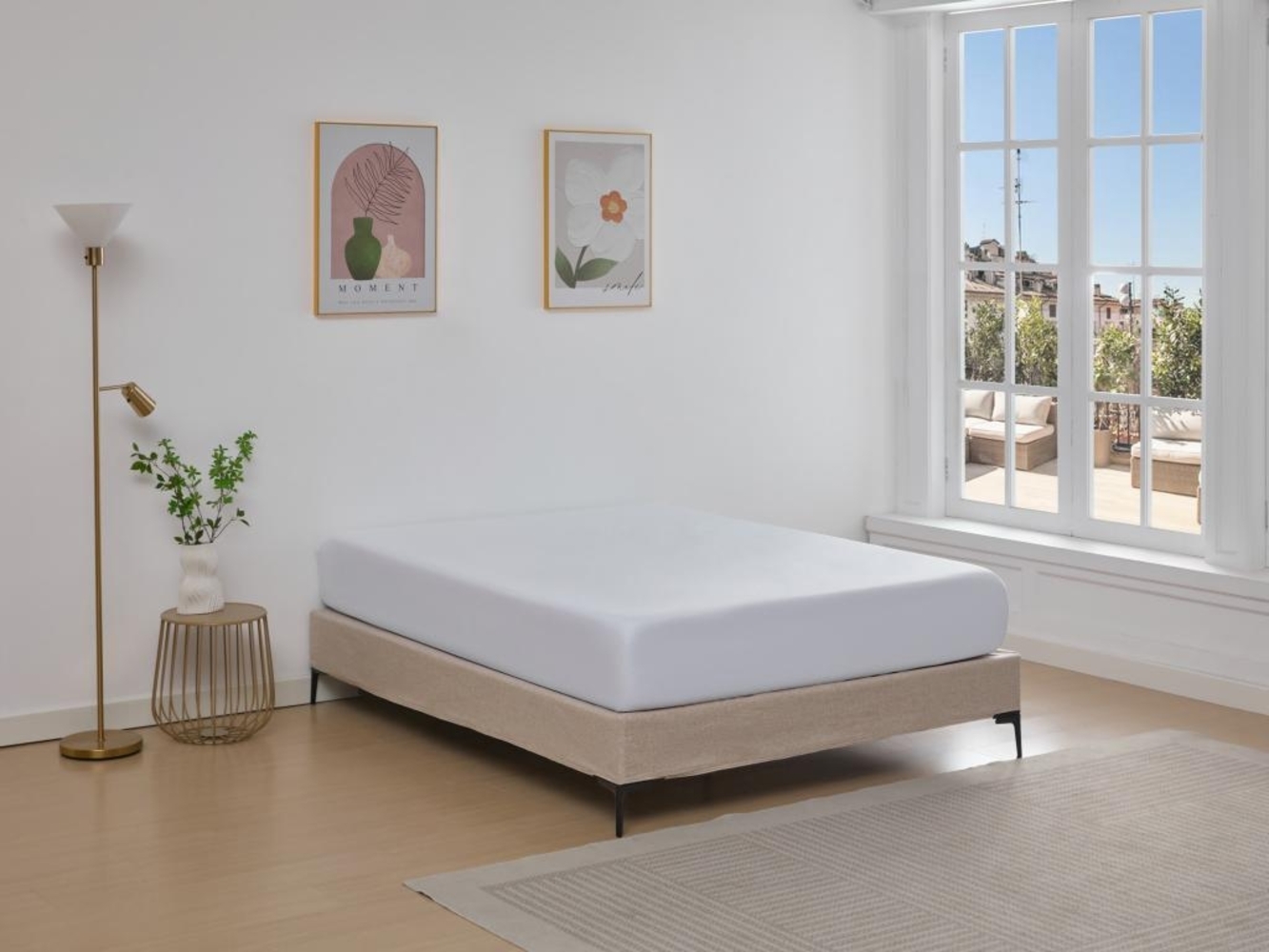 Vente-unique - Deko-Polster-Bettgestell - 140 x 190 cm - mit abnehmbarem Bezug - Beige - ISANI von YSMÉE Bild 1