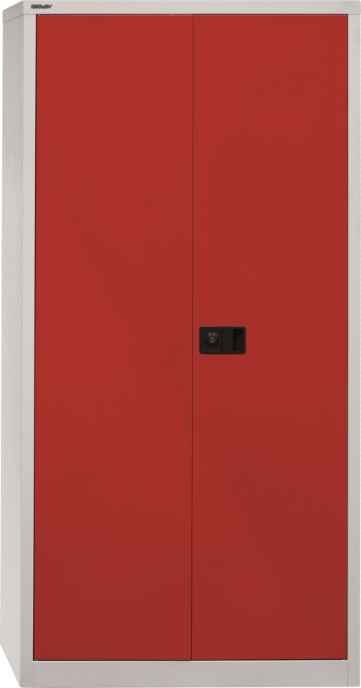 BISLEY Universal Garderobenschrank abschließbar - Stahlschrank mit Hutboden & Kleiderstange, Mitteltrennwand & 3 Fachböden, Flügeltürenschrank mit 3-Punkt-Schloss - Farbe: lichtgrau/kardinalrot, E782AAG-506 Bild 1