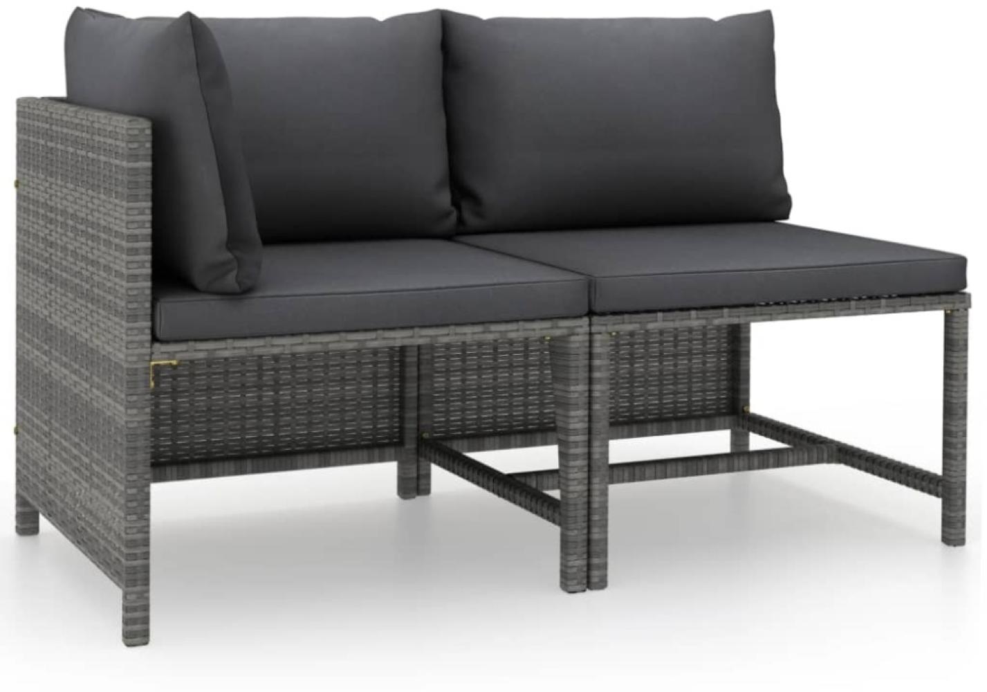 vidaXL 2-tlg. Garten-Sofagarnitur mit Auflagen Poly Rattan Grau Bild 1