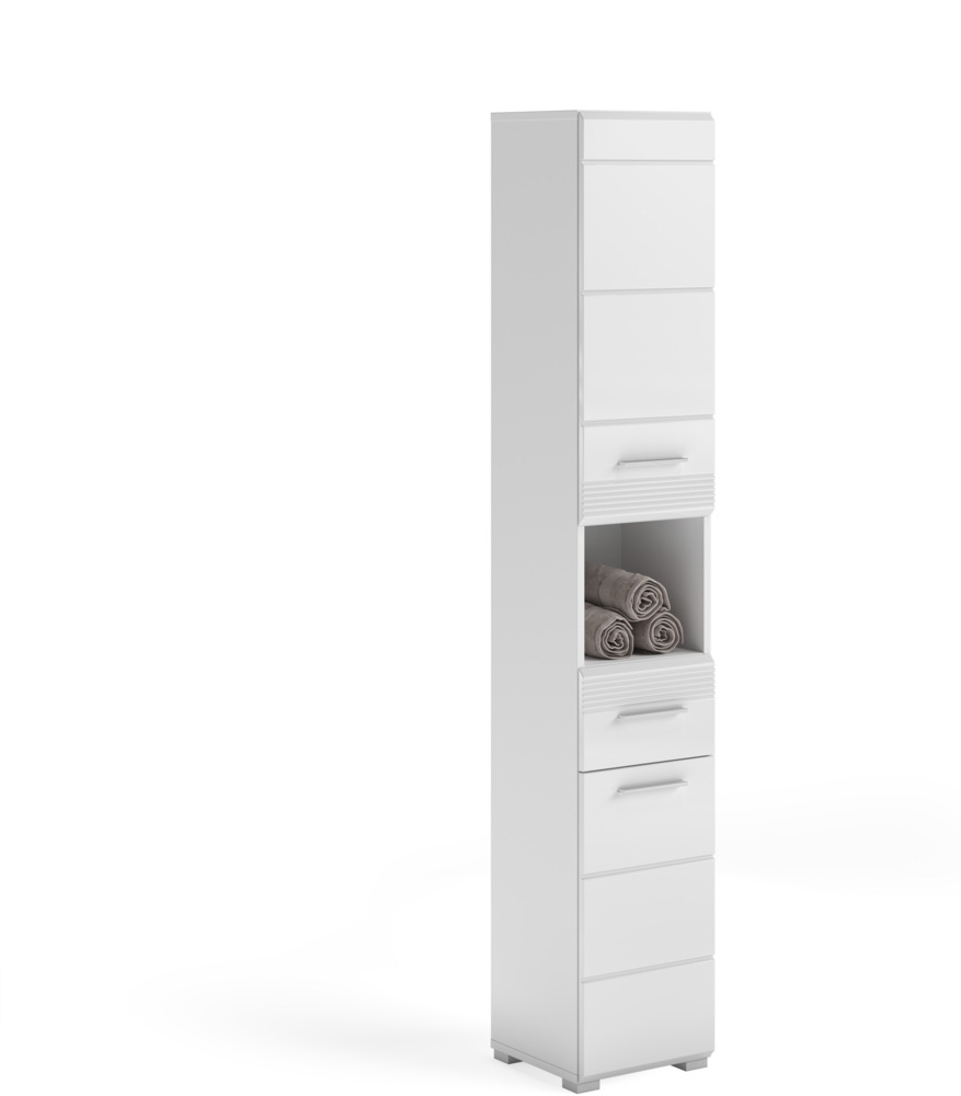Hochschrank Linus - Weiß / Weiß Hochglanz Bild 1